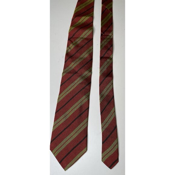 ERMENEGILDO ZEGNA Men's Silk Tie Red Striped Green 63” - Picture 9 of 9